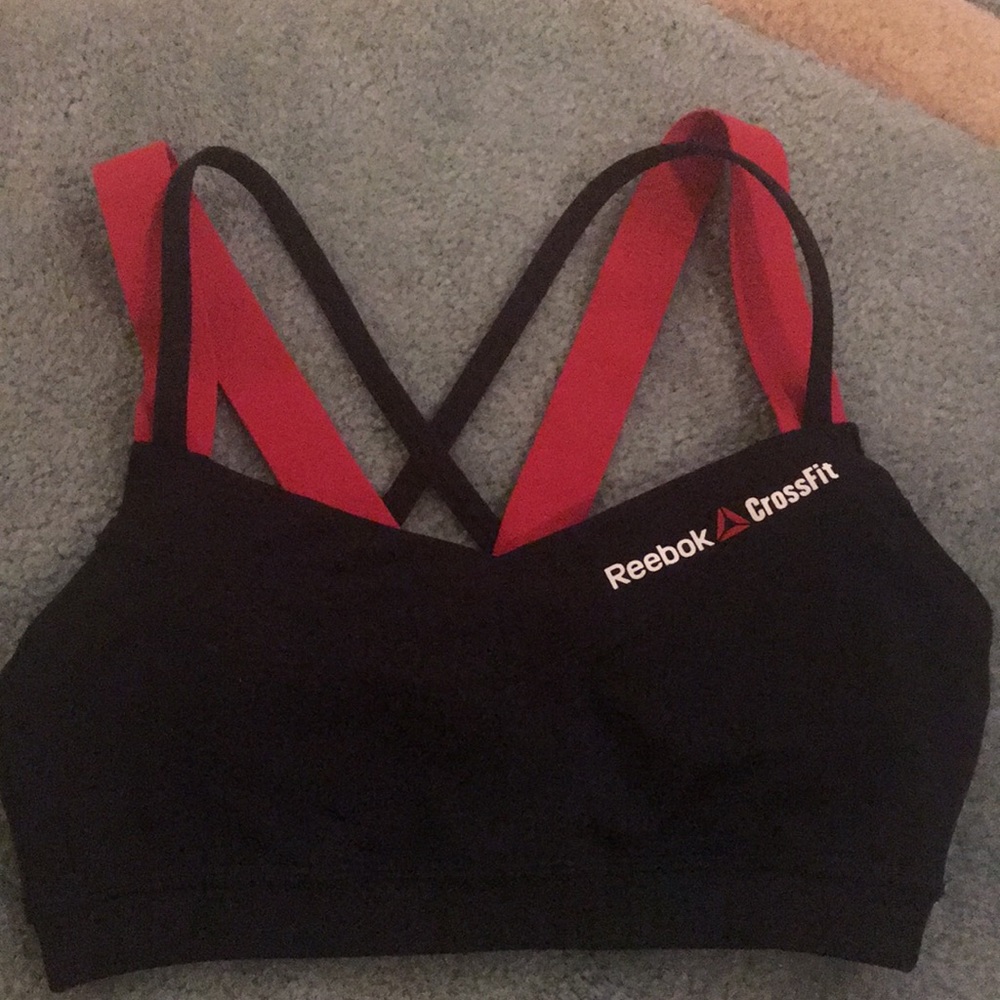Black and red Reebok CrossFit sports bra